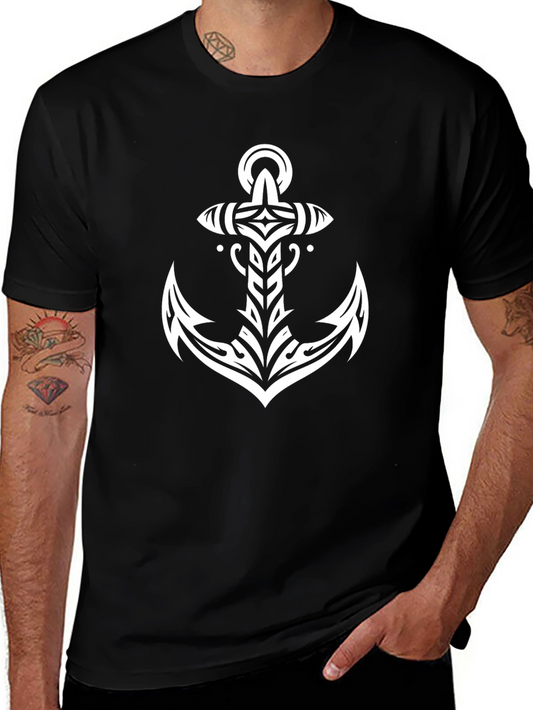 Tribal Anchor Graphic Tee - Modern Nautical Style