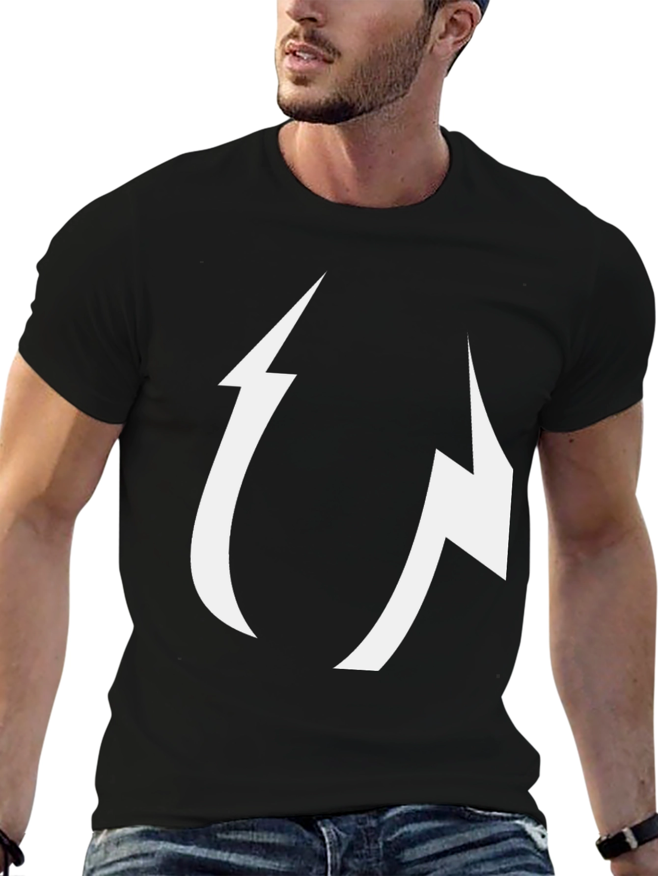 Abstract Lightning Bolt Graphic Black Tee