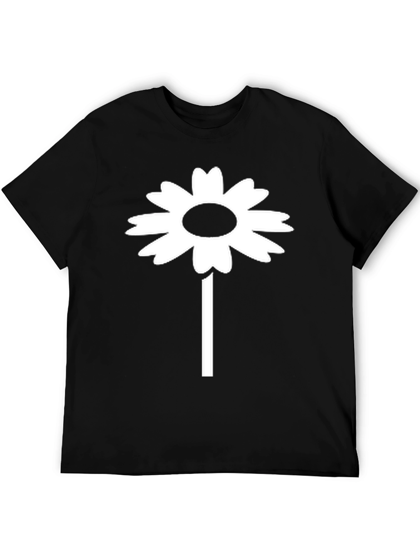 Black T-Shirt with White Daisy Flower Design