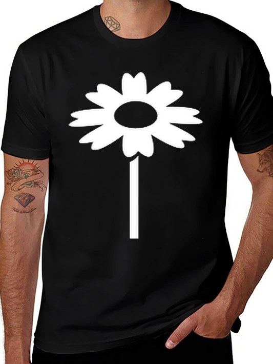 Black T-Shirt with White Daisy Flower Design
