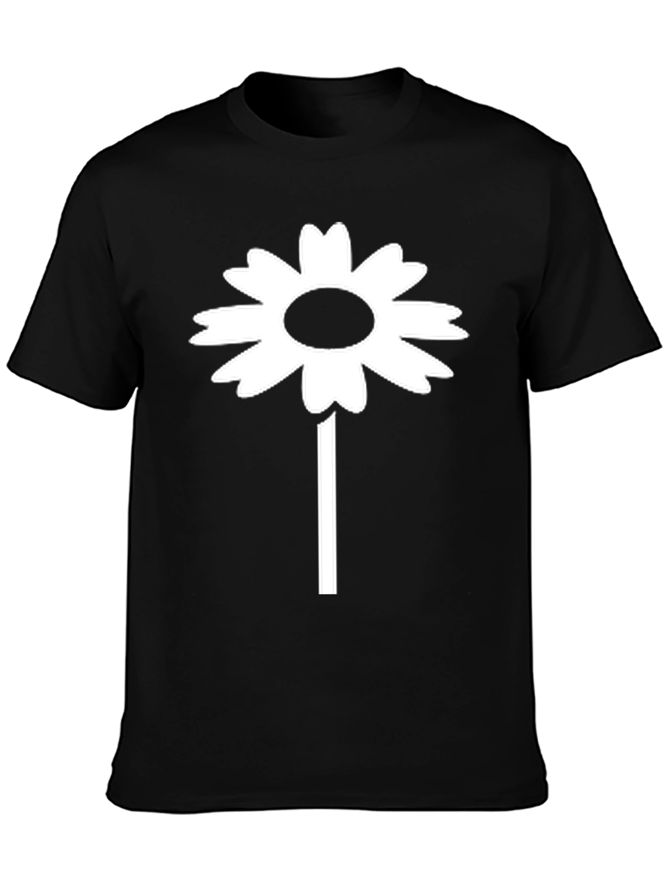 Black T-Shirt with White Daisy Flower Design