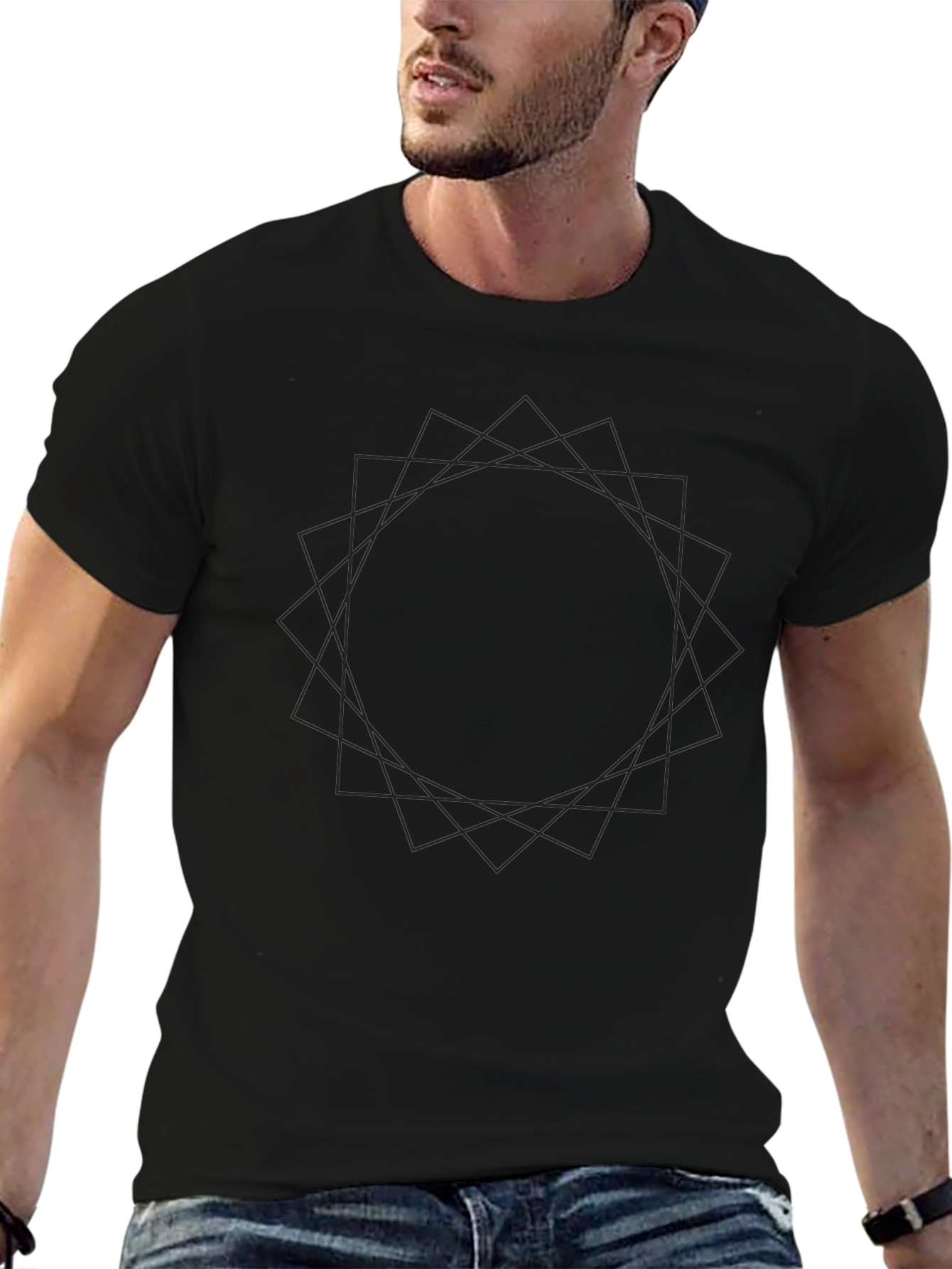 Geometric Graphic Black T-Shirt for Men