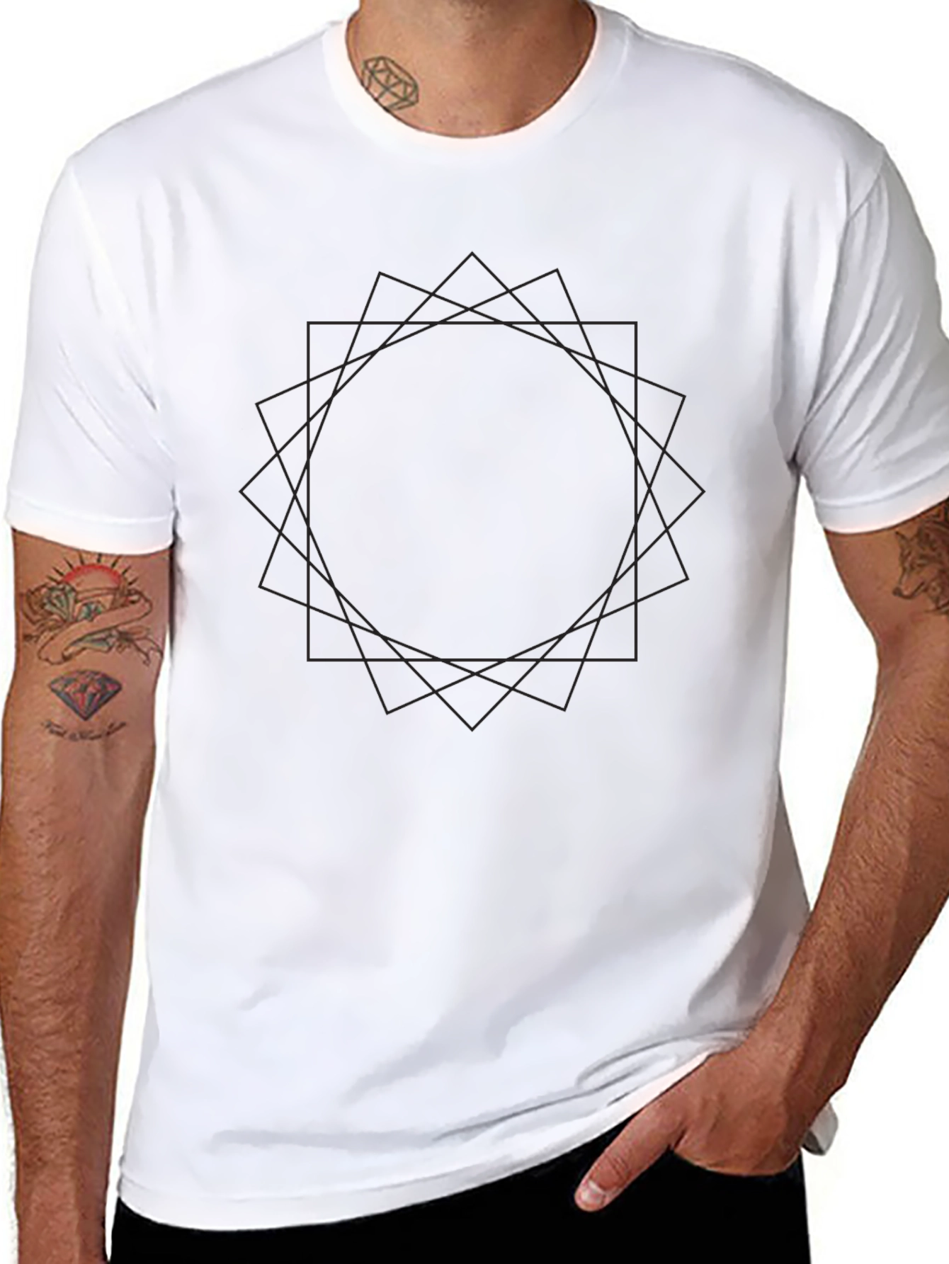 Geometric Graphic Black T-Shirt for Men