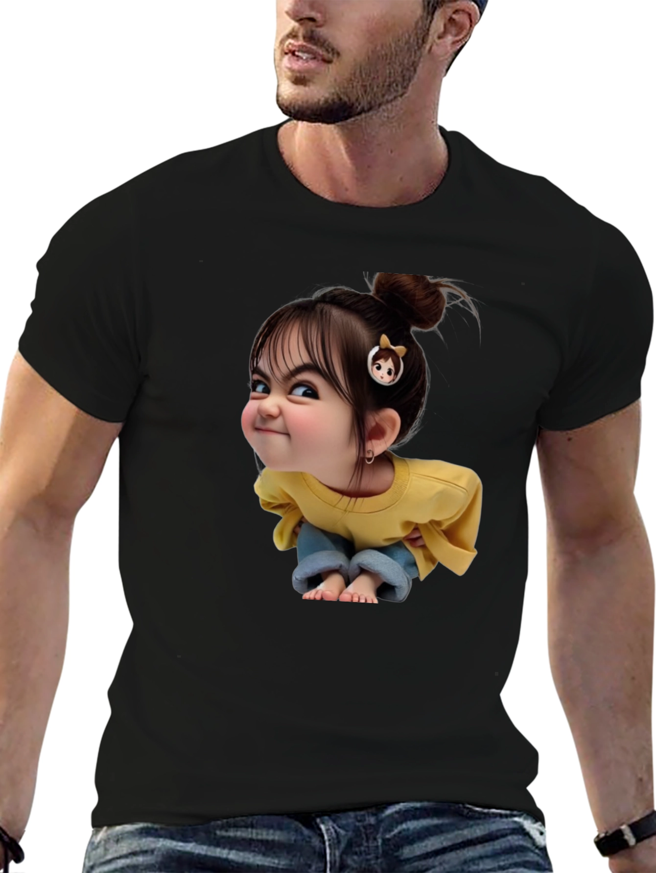 Cartoon Girl Graphic Black T-Shirt
