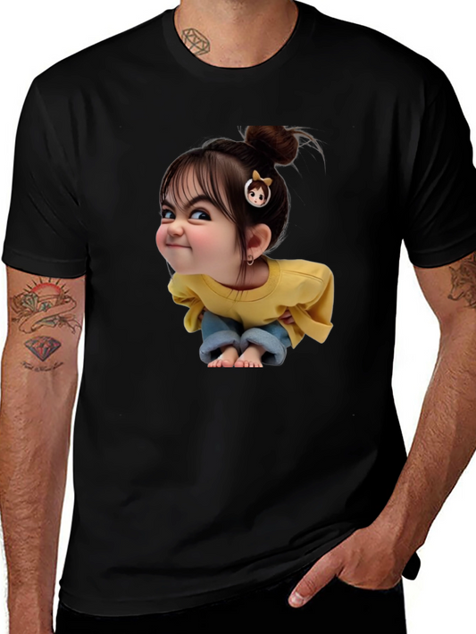 Cartoon Girl Graphic Black T-Shirt