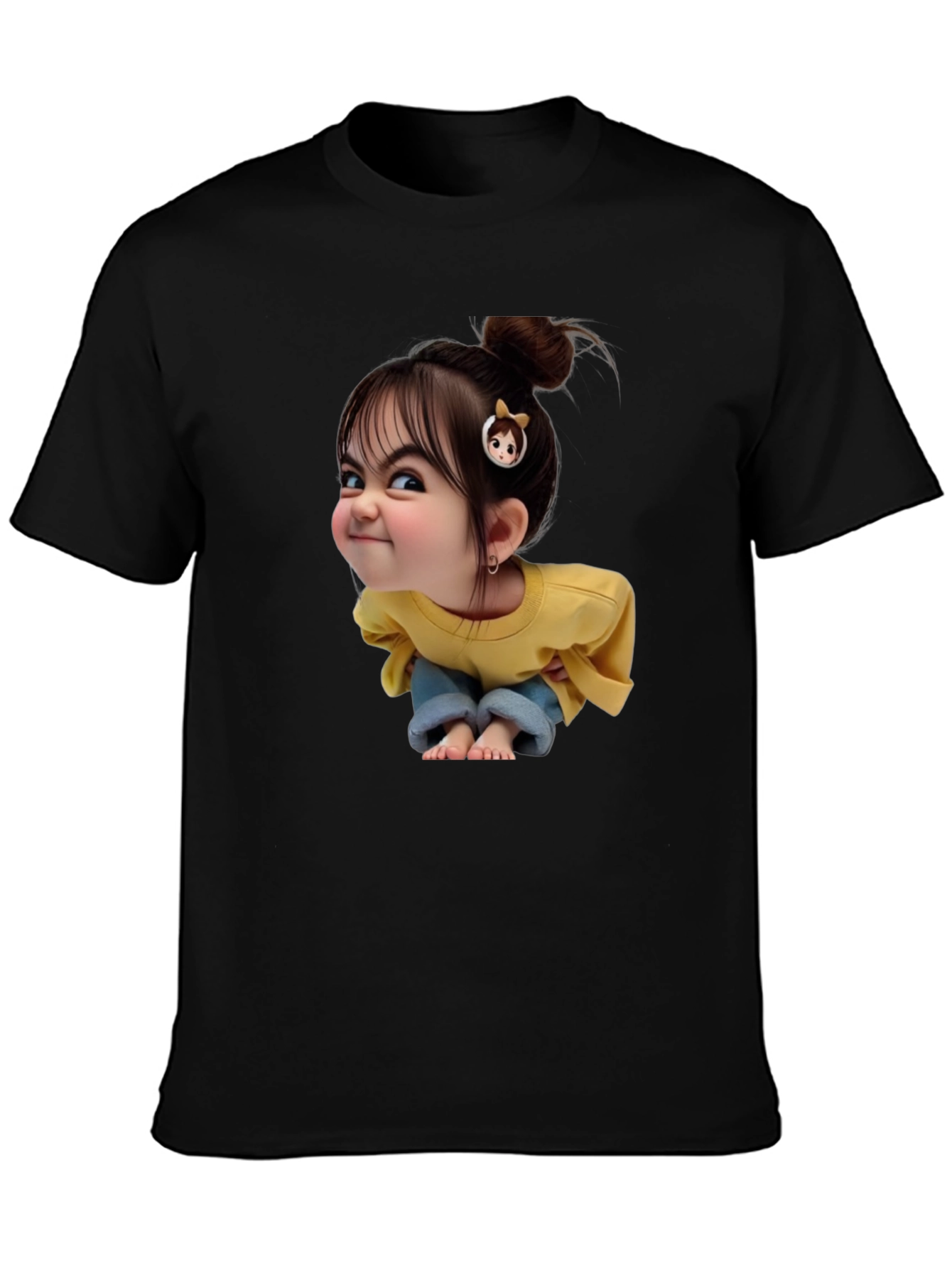 Cartoon Girl Graphic Black T-Shirt