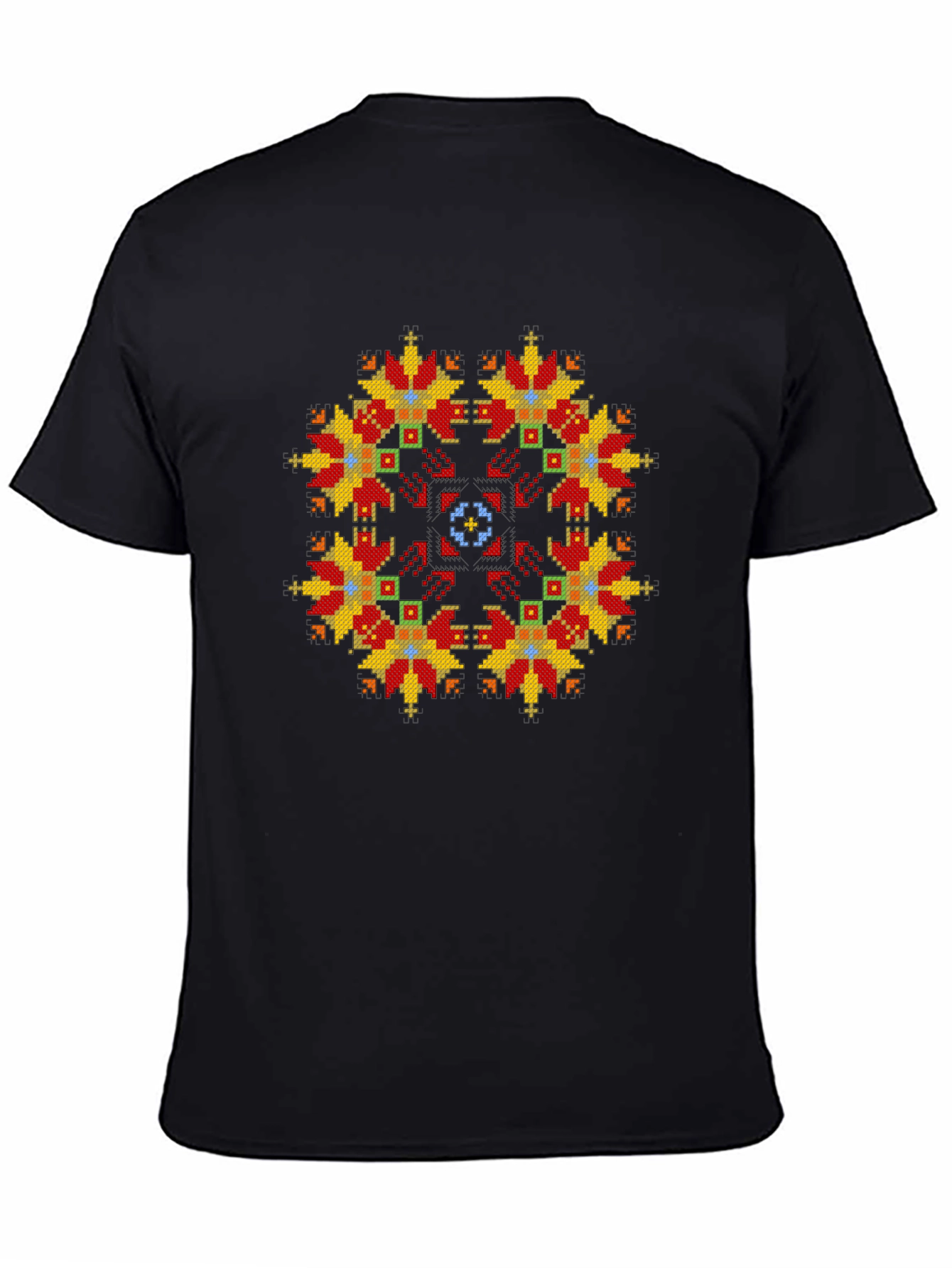 Embroidered Floral Pattern Black T-Shirt