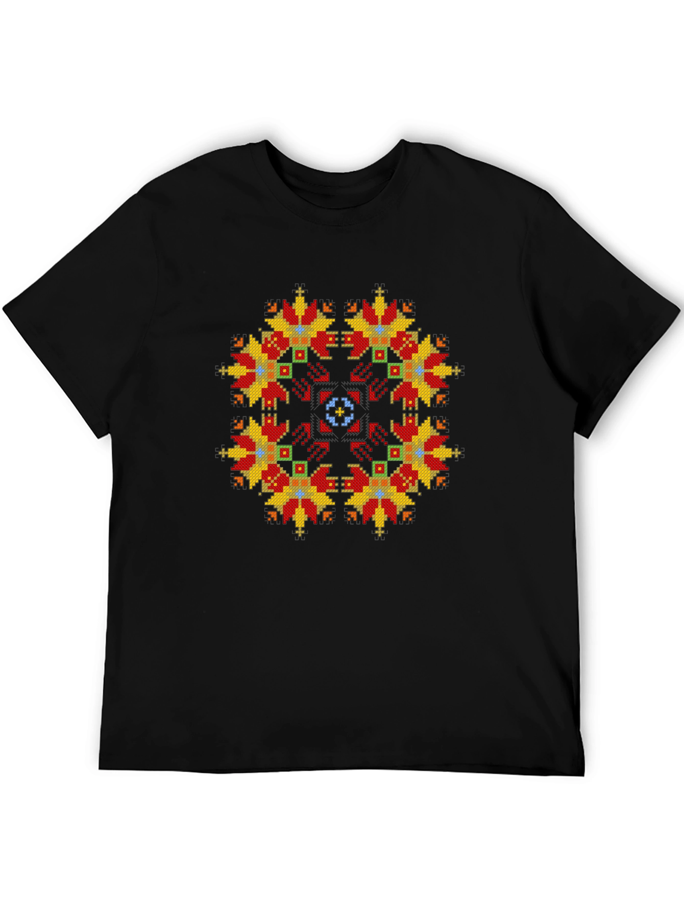 Embroidered Floral Pattern Black T-Shirt