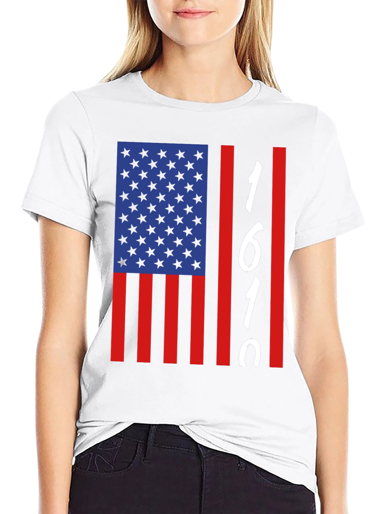 1619 USA Flag Graphic Tee - Black Cotton Blend