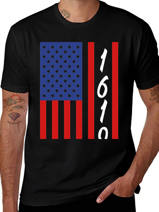 1619 USA Flag Graphic Tee - Black Cotton Blend
