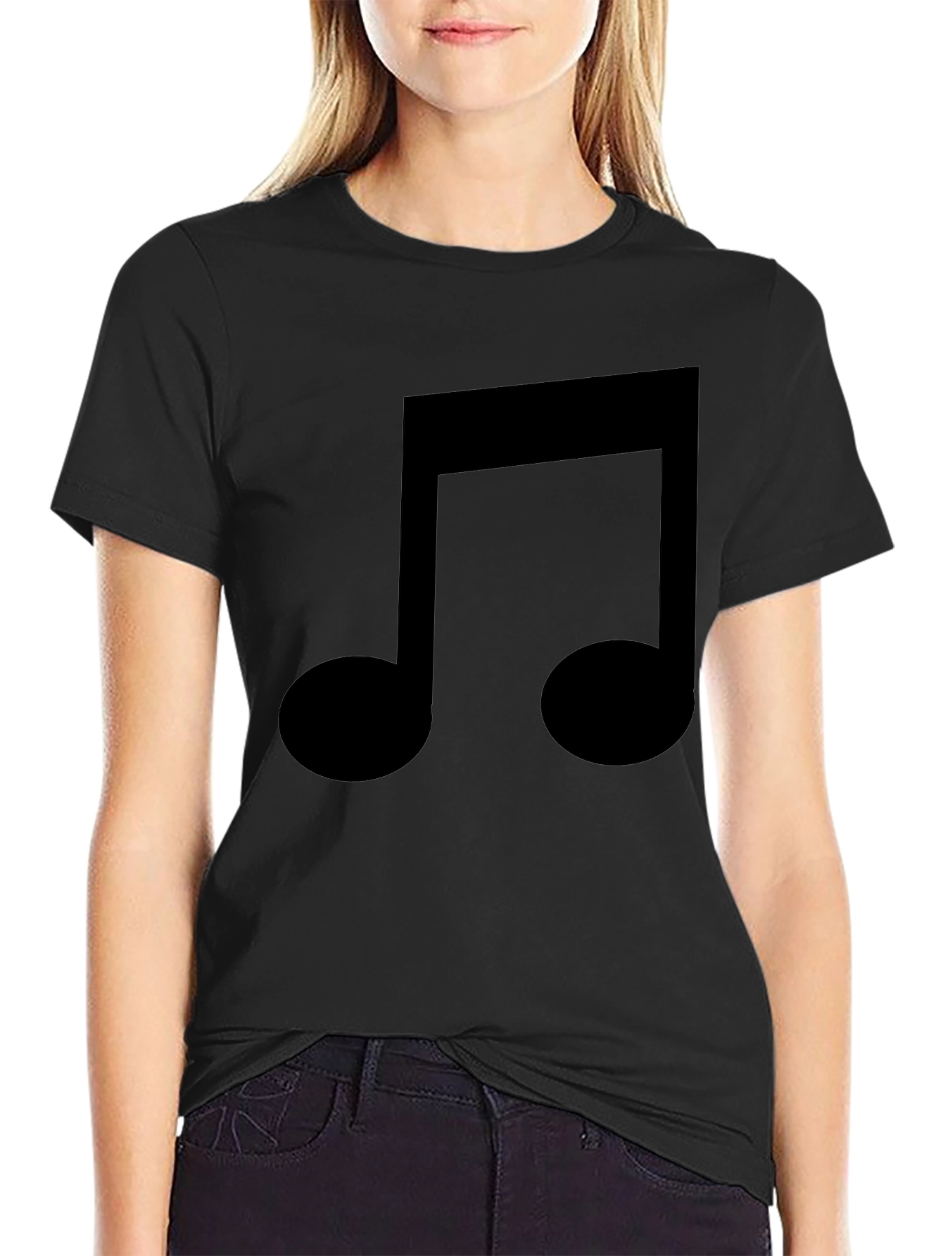 Music Note Graphic Tee - Black Cotton T-Shirt