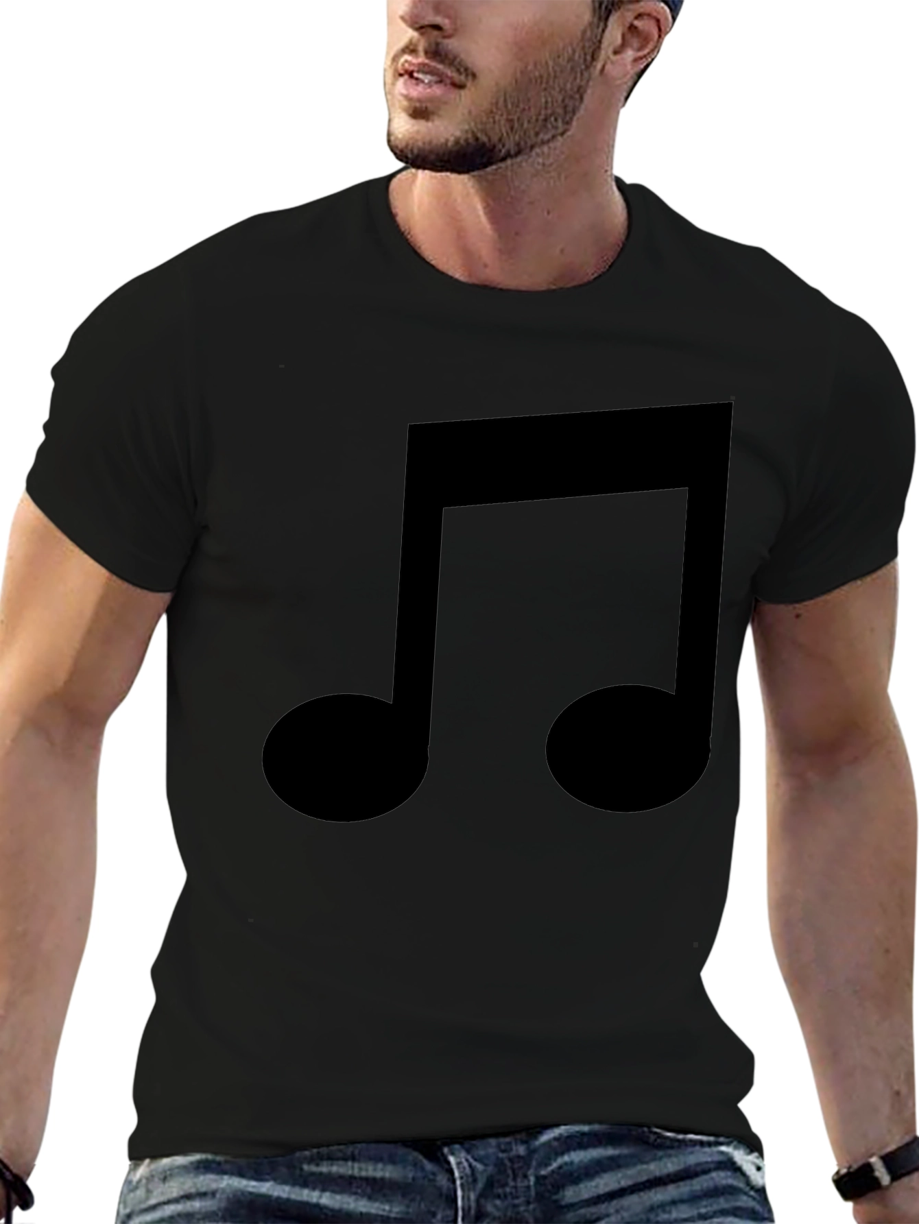 Music Note Graphic Tee - Black Cotton T-Shirt