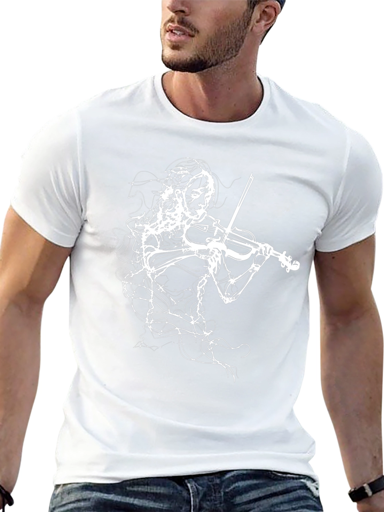 Abstract Violinist Graphic Tee - Black