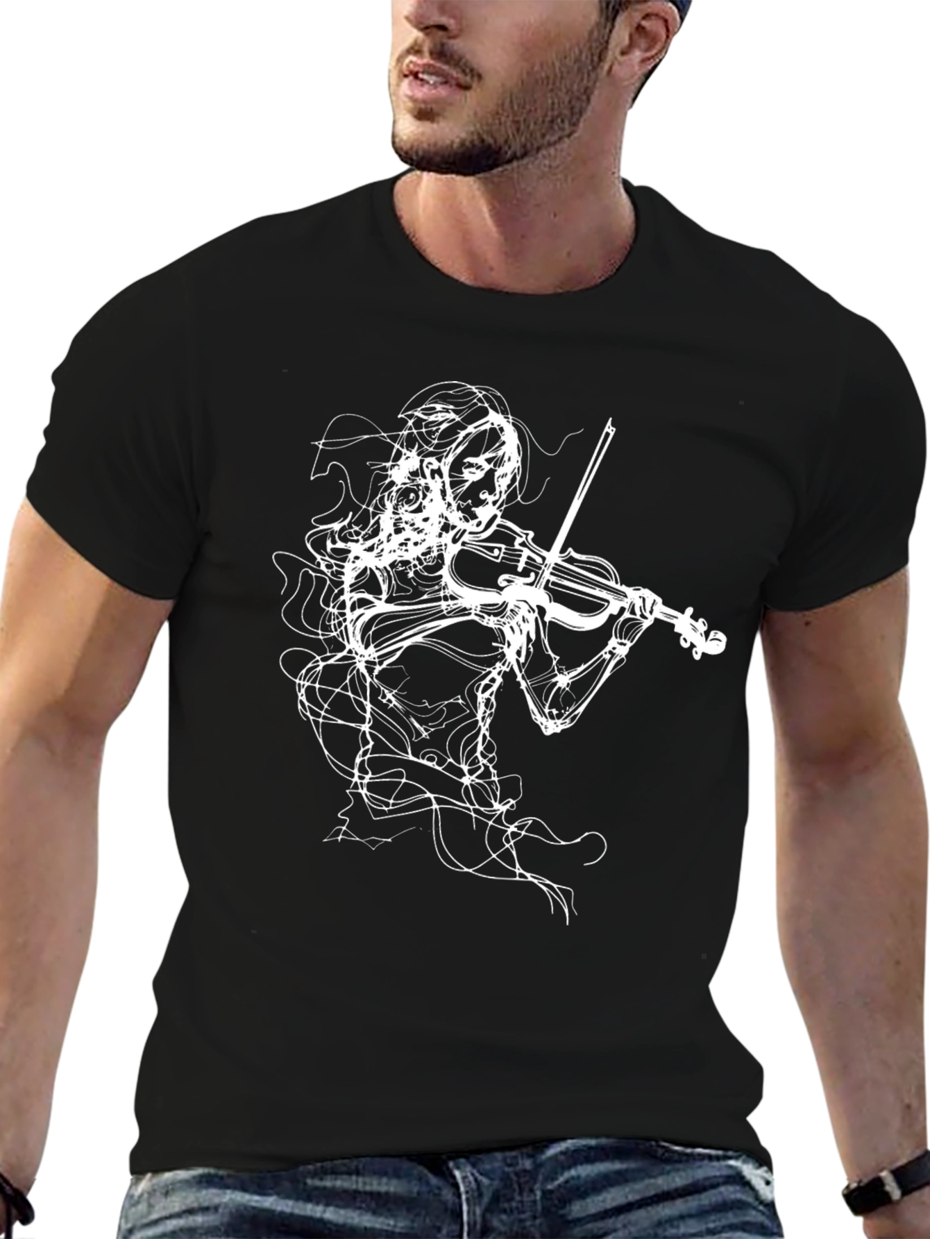 Abstract Violinist Graphic Tee - Black