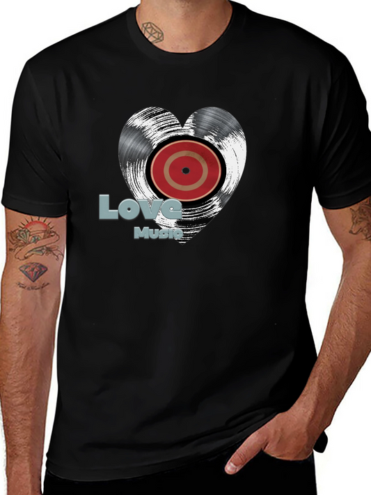 Love Music Vinyl Record Heart T-Shirt - Black