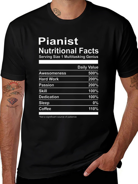 Pianist Nutritional Facts Black T-Shirt