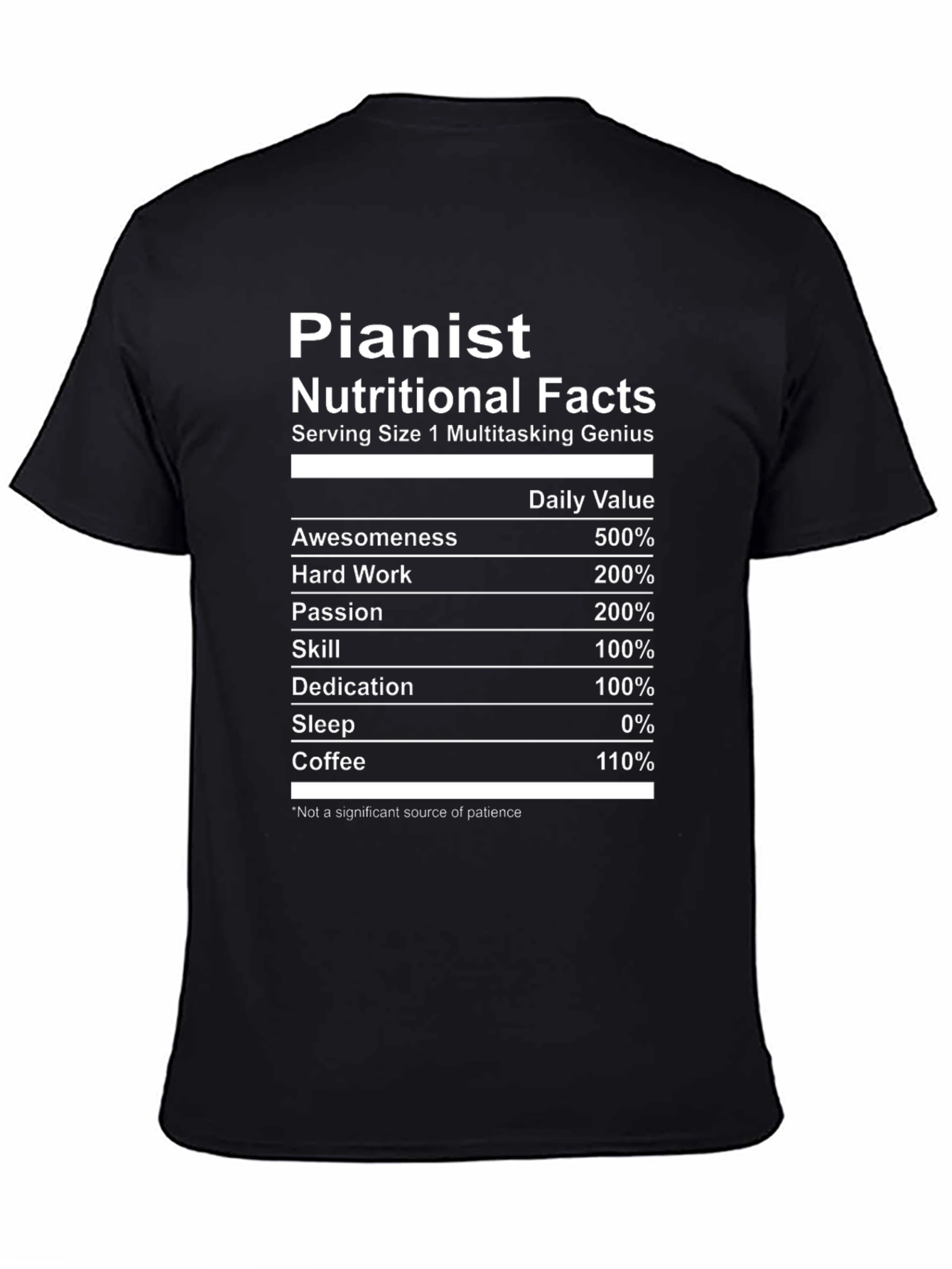 Pianist Nutritional Facts Black T-Shirt