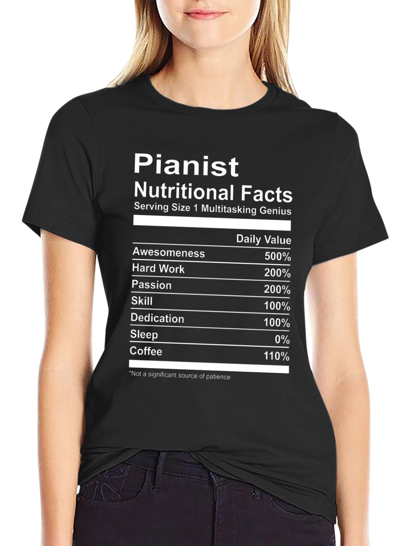 Pianist Nutritional Facts Black T-Shirt