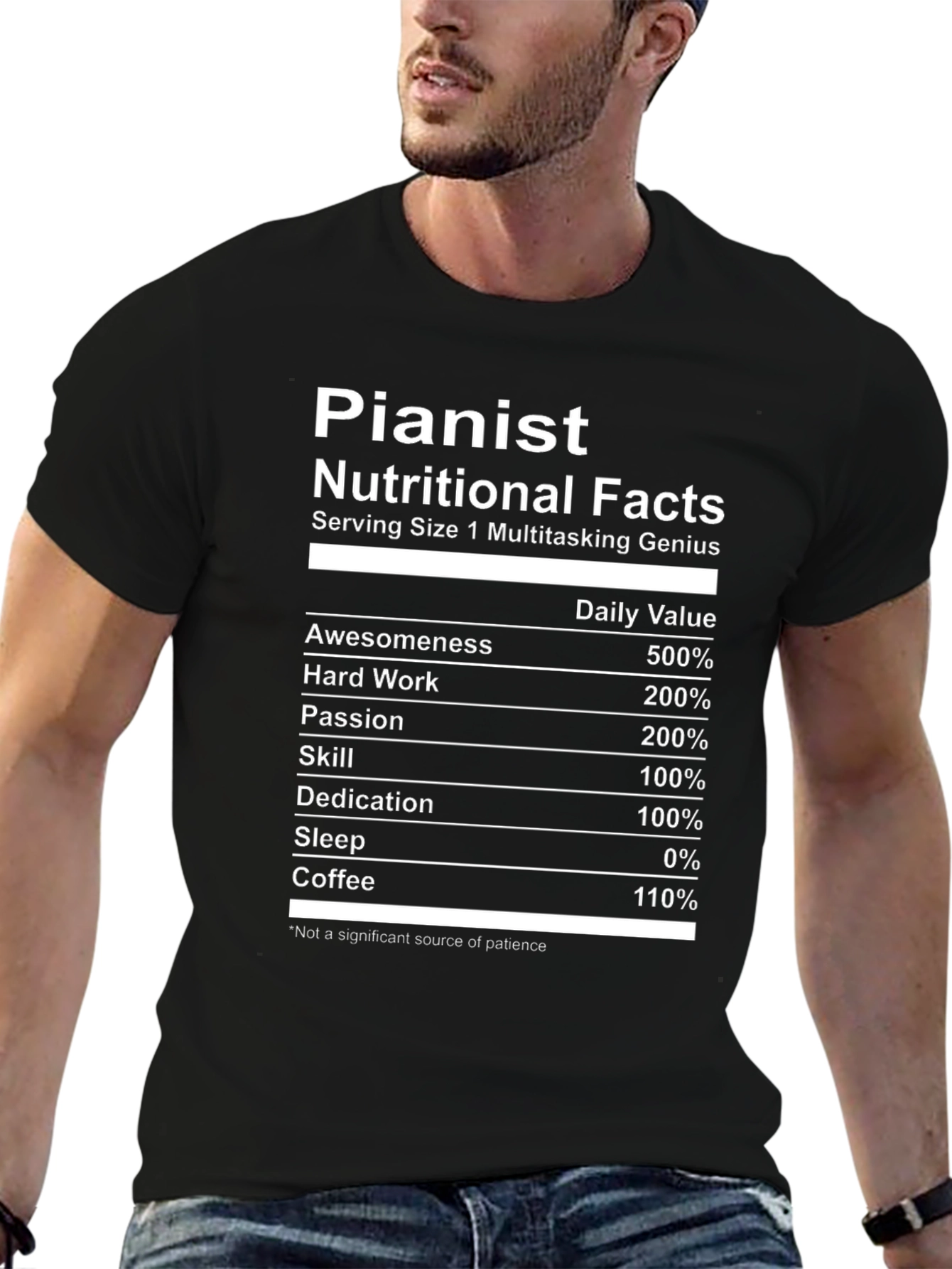 Pianist Nutritional Facts Black T-Shirt