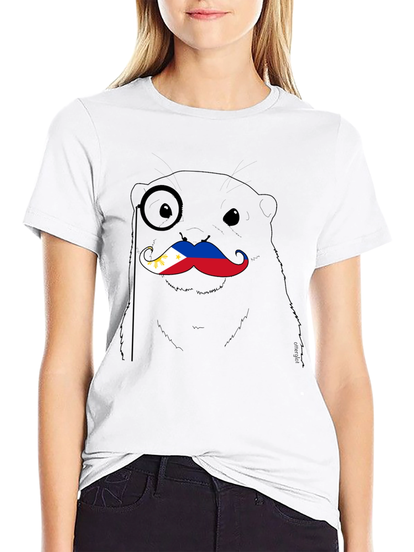 Otter with Philippines Flag Mustache T-Shirt