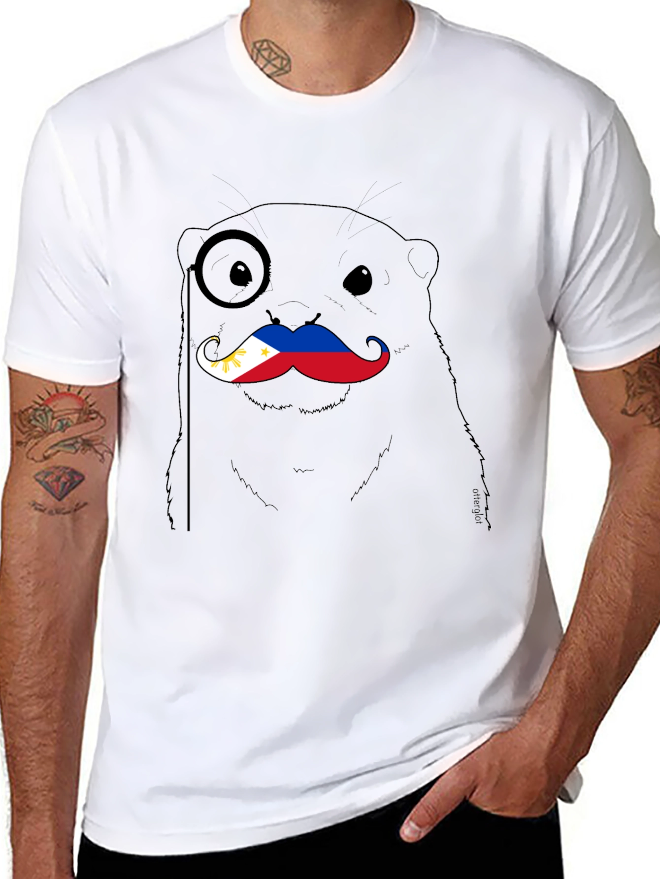 Otter with Philippines Flag Mustache T-Shirt