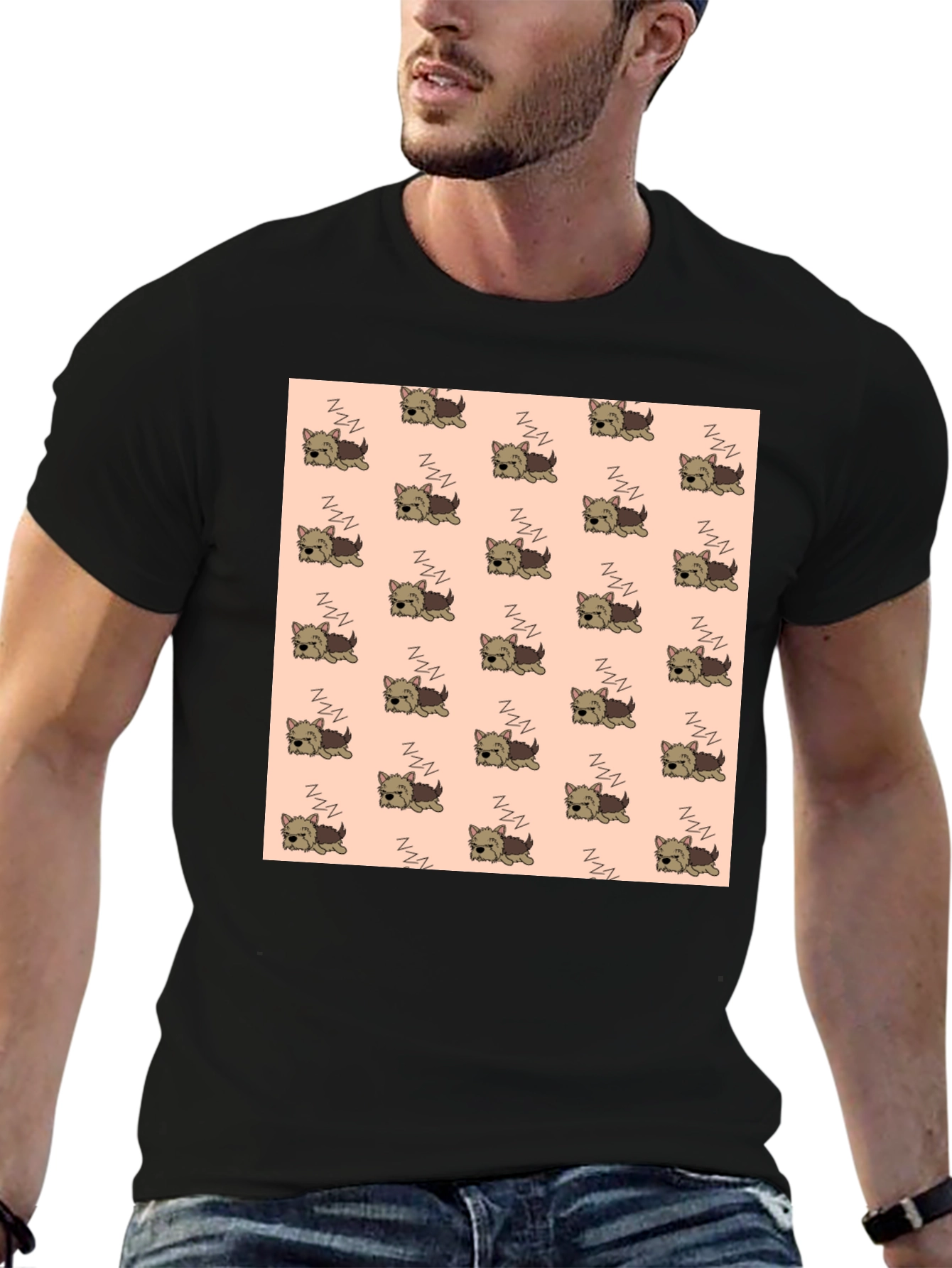 Cute Sleeping Dog Pattern Mens T-Shirt