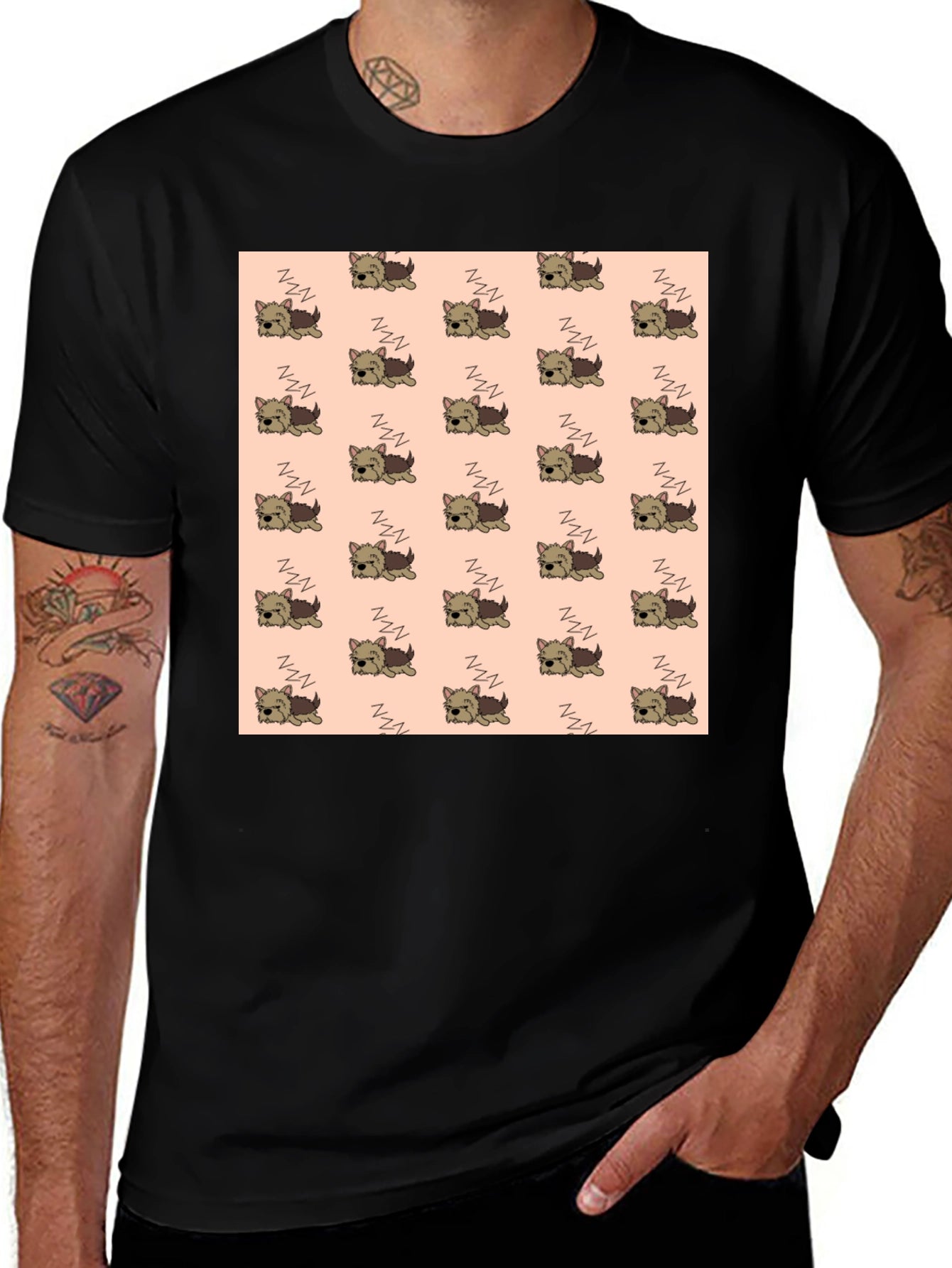 Cute Sleeping Dog Pattern Mens T-Shirt