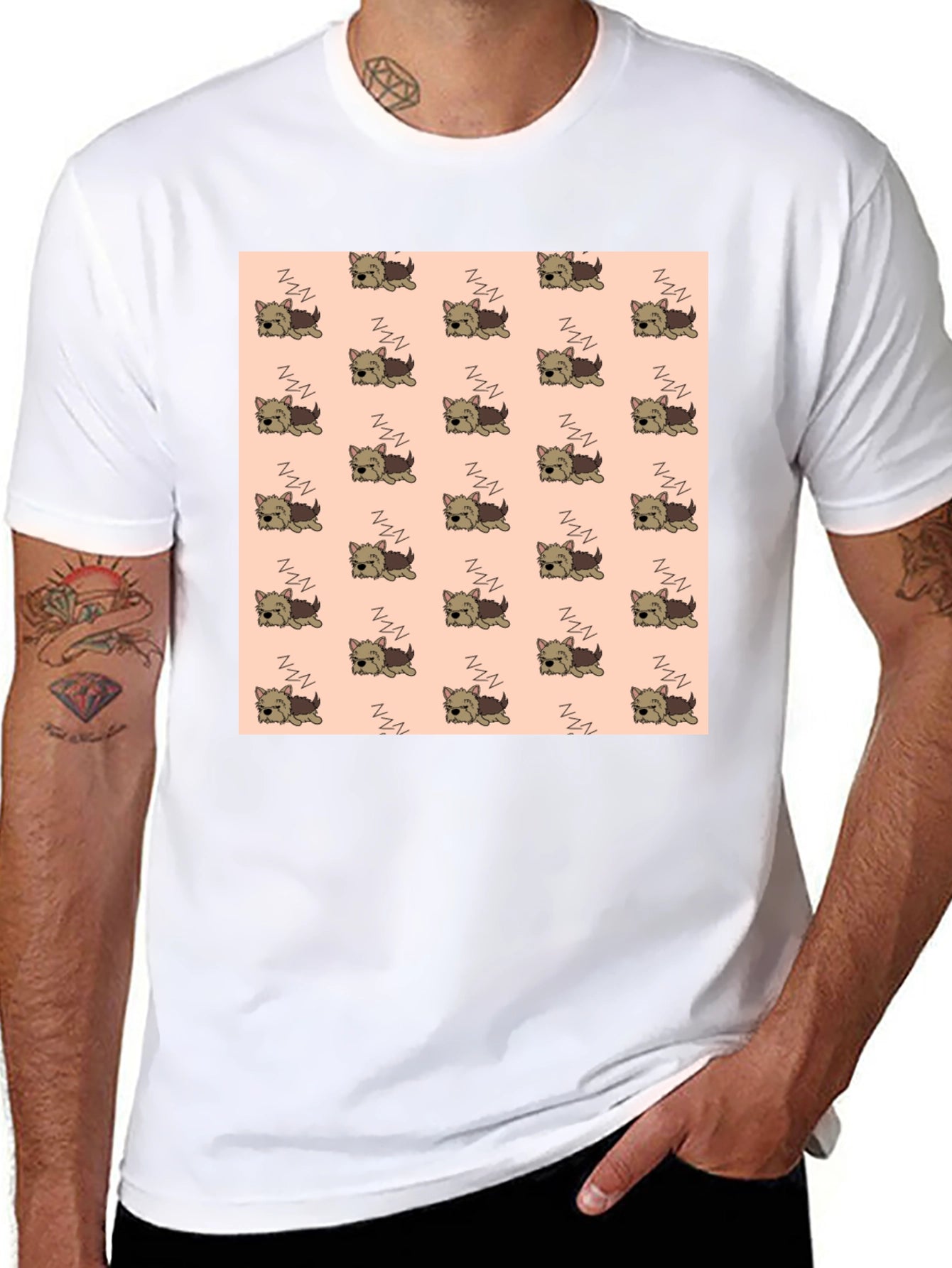 Cute Sleeping Dog Pattern Mens T-Shirt