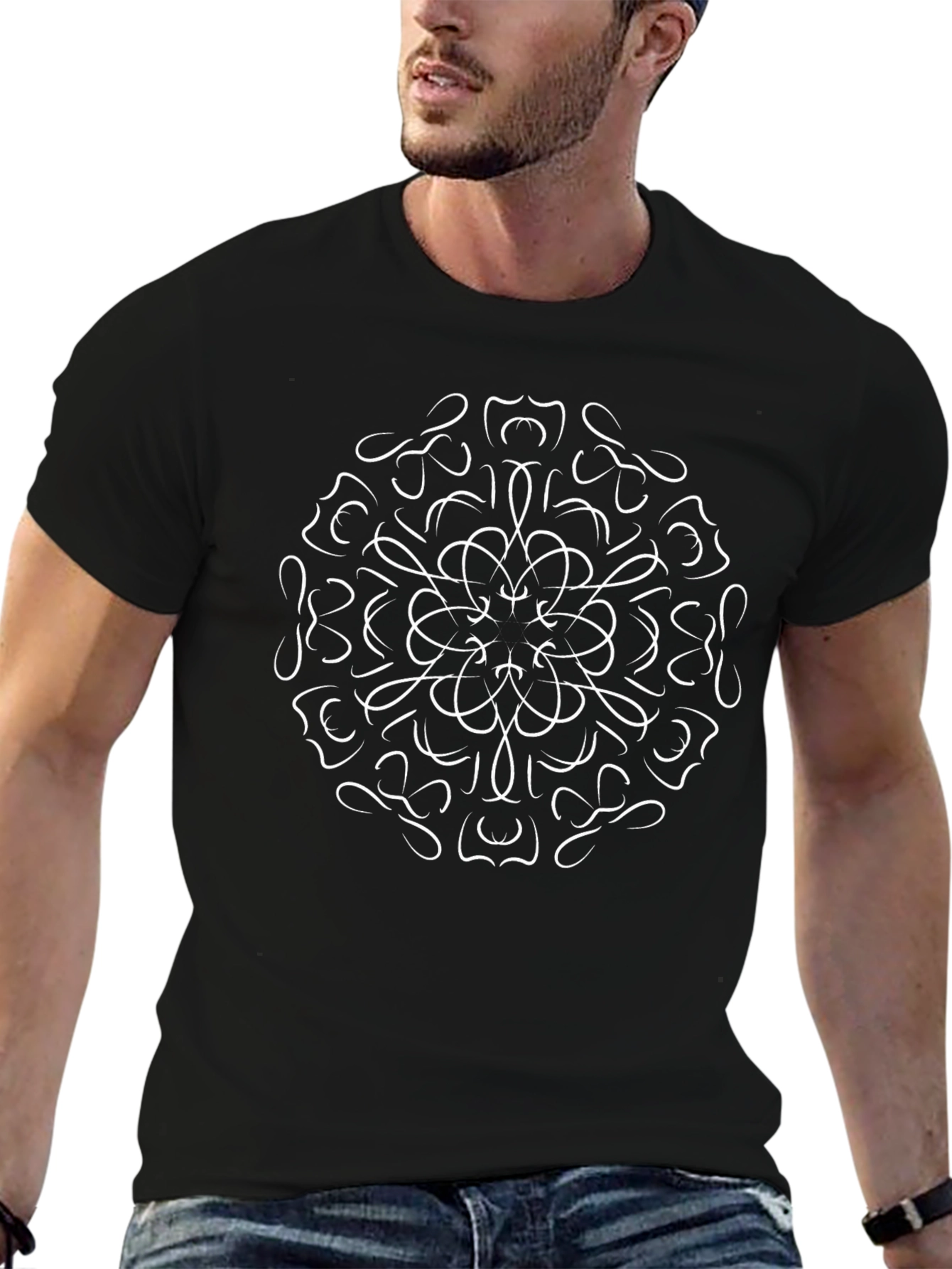 Abstract Mandala Graphic Tee - Stylish Black T-Shirt