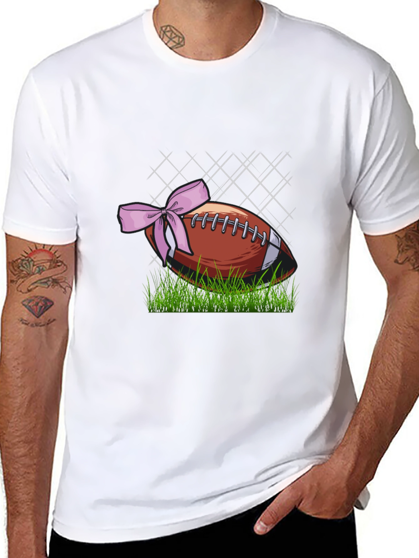 Football with Bow Graphic Tee - Mens