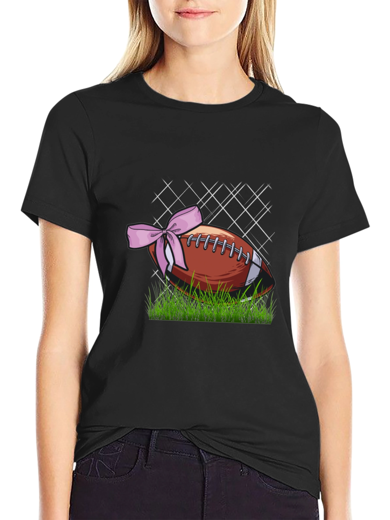 Football with Bow Graphic Tee - Mens