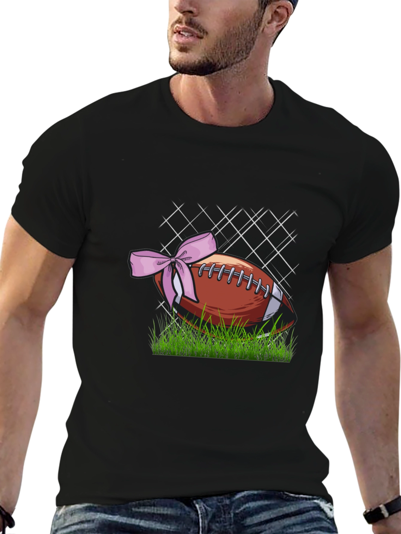 Football with Bow Graphic Tee - Mens