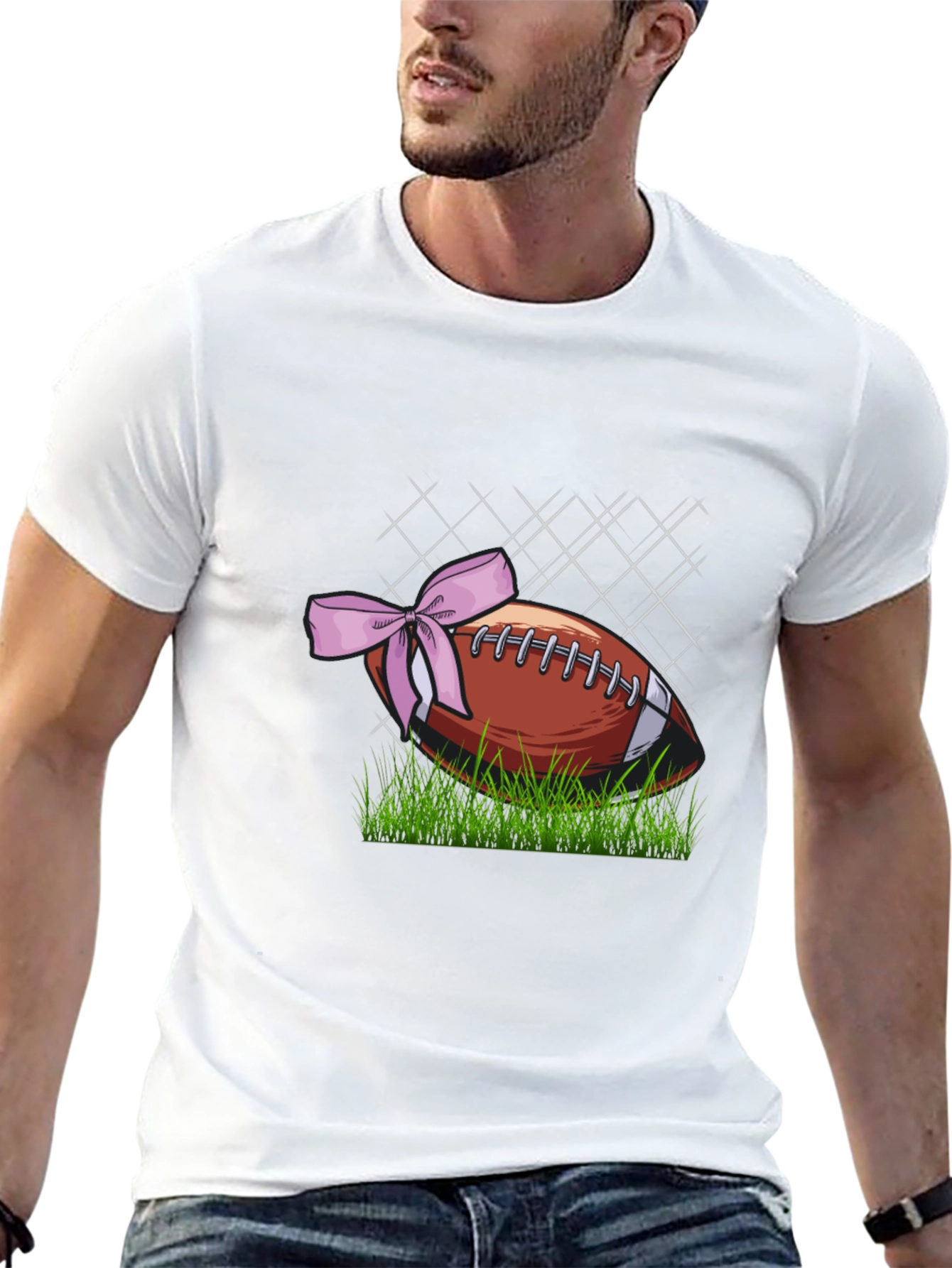 Football with Bow Graphic Tee - Mens