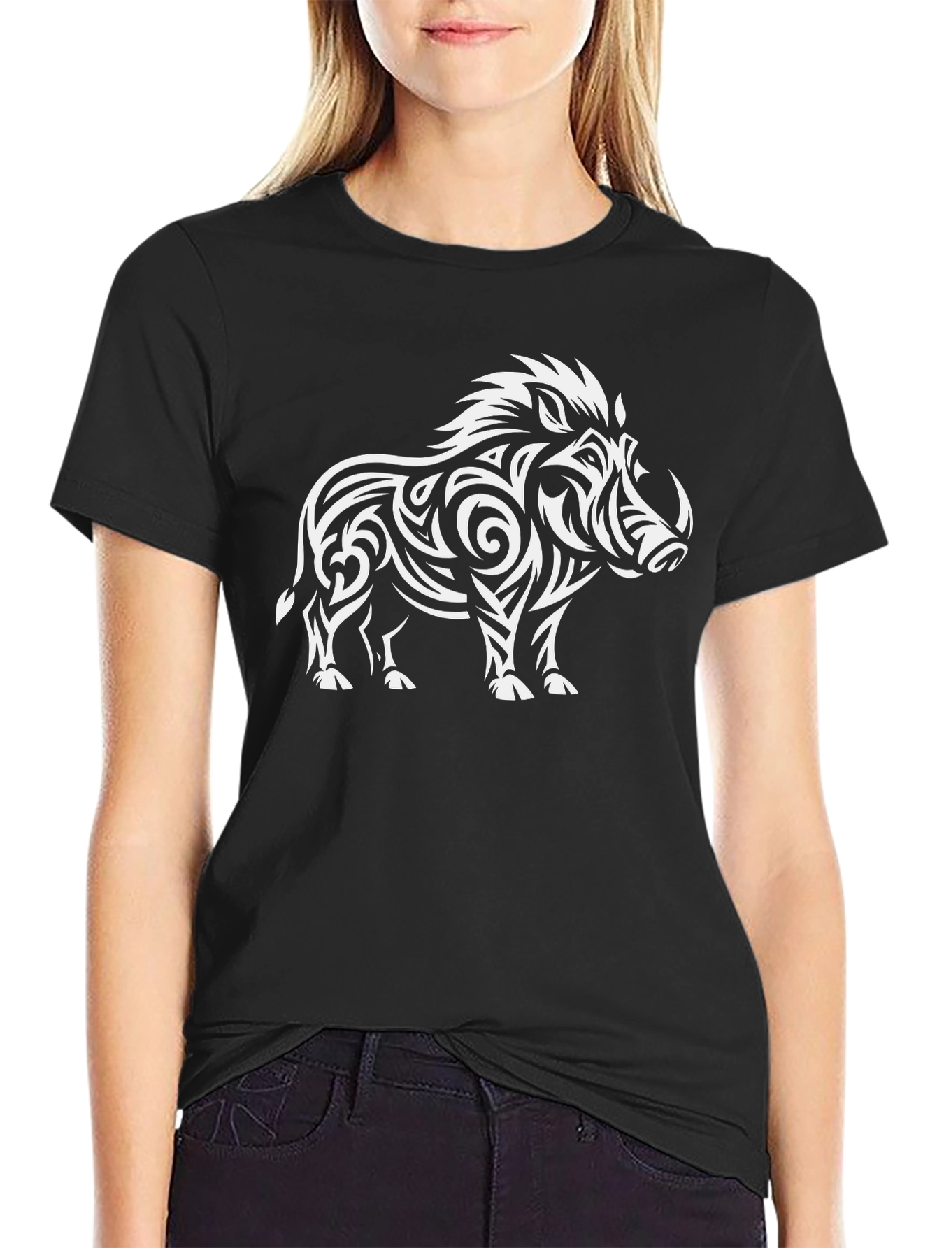 Tribal Boar Graphic Tee - Black T-Shirt