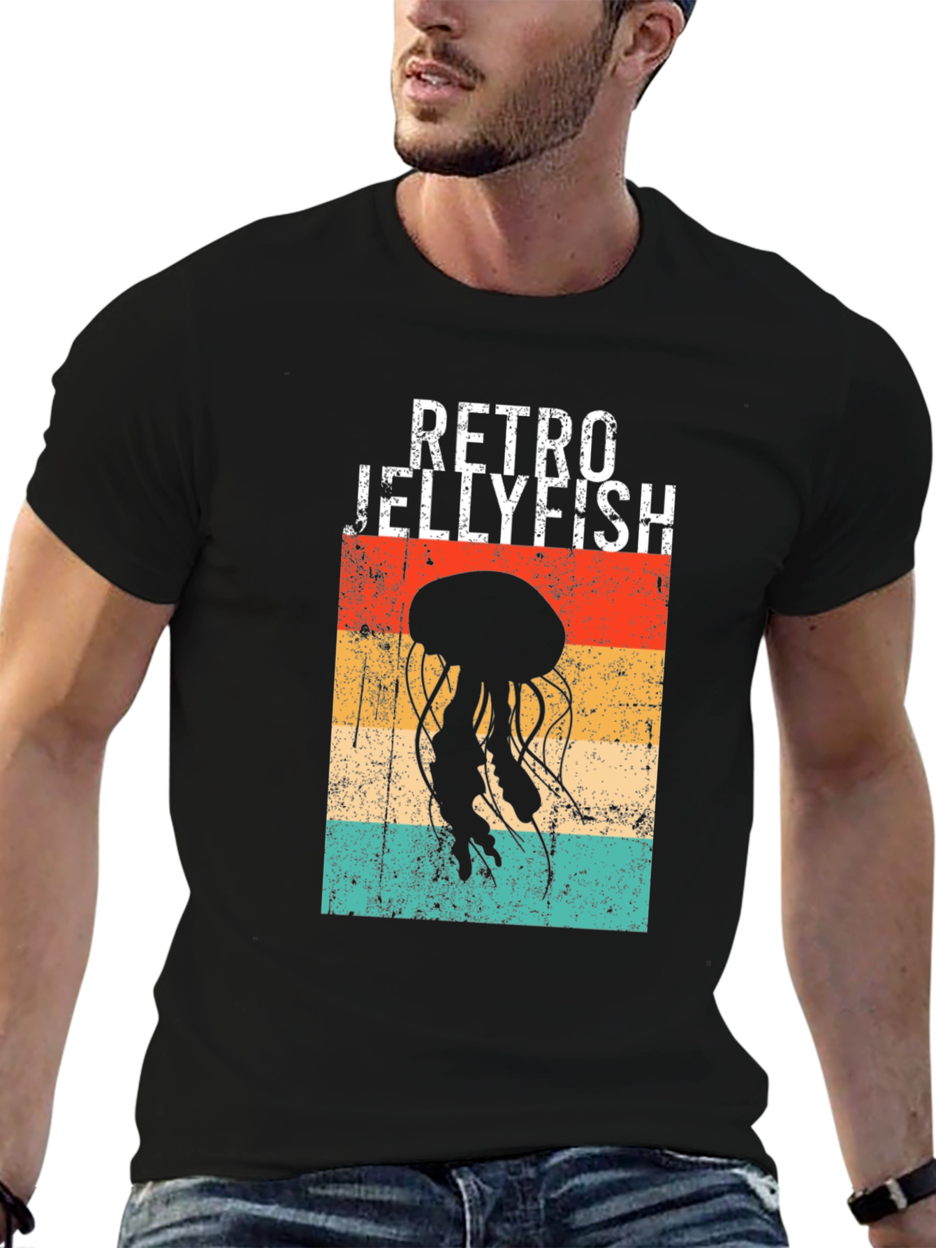 Retro Jellyfish Graphic T-Shirt - Black