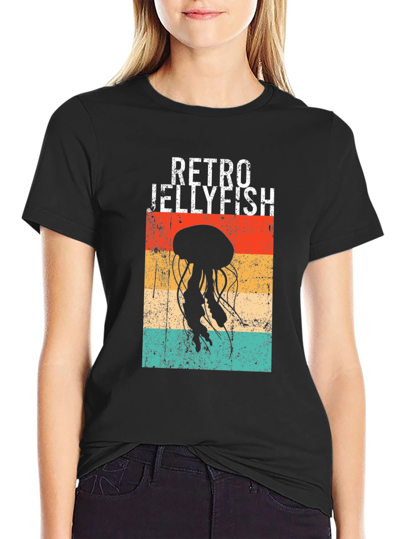 Retro Jellyfish Graphic T-Shirt - Black