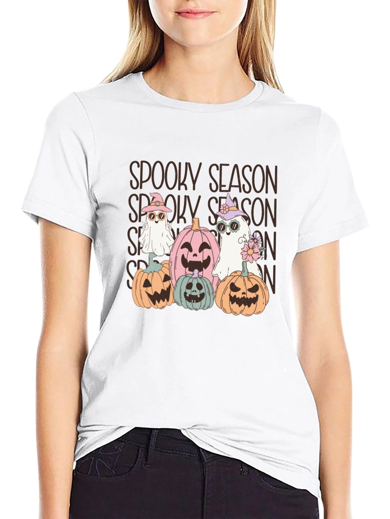 Spooky Season T-Shirt - Halloween Pumpkins and Ghosts