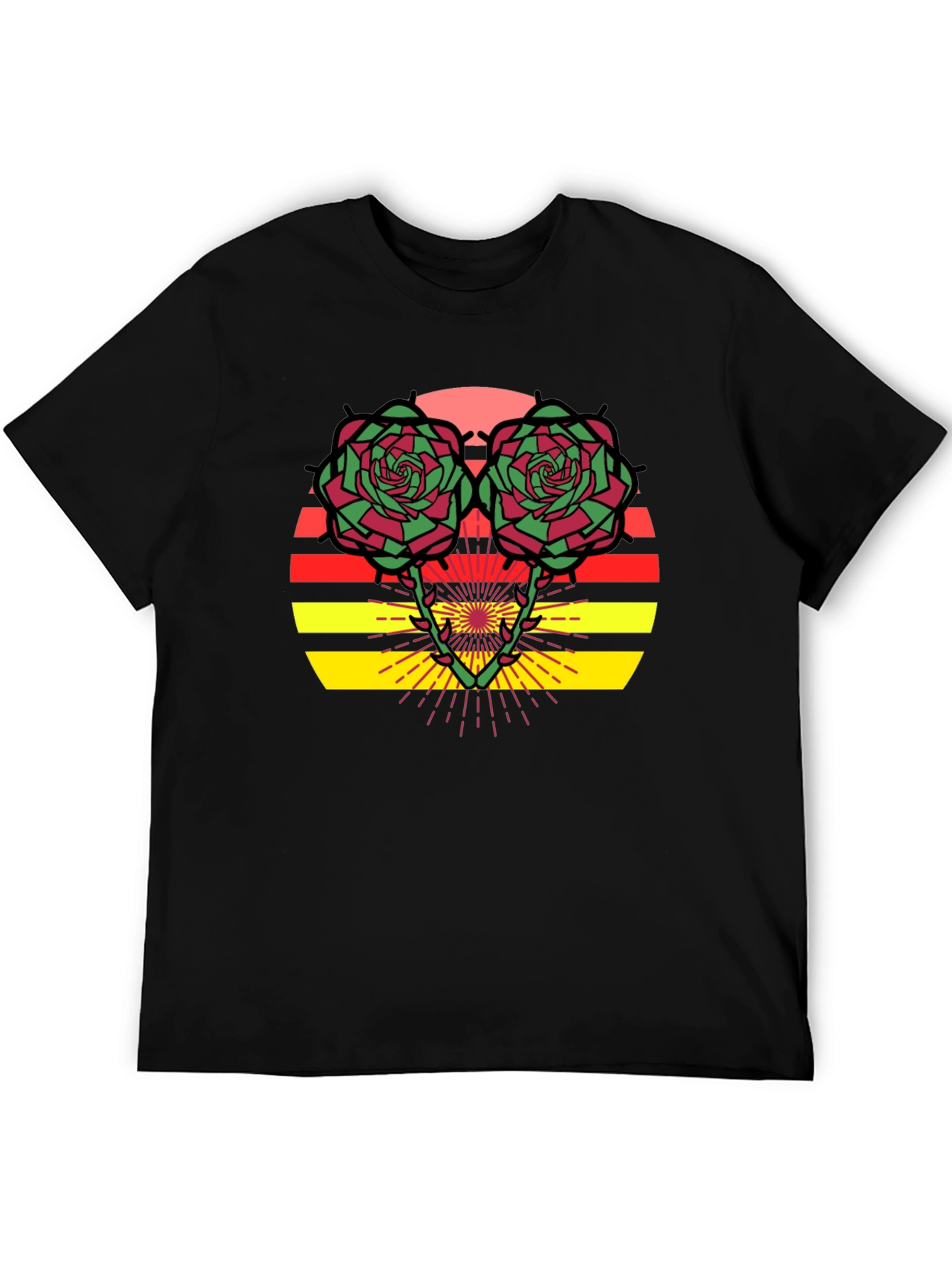 Floral Sunset Graphic Tee - Trendy Black T-Shirt
