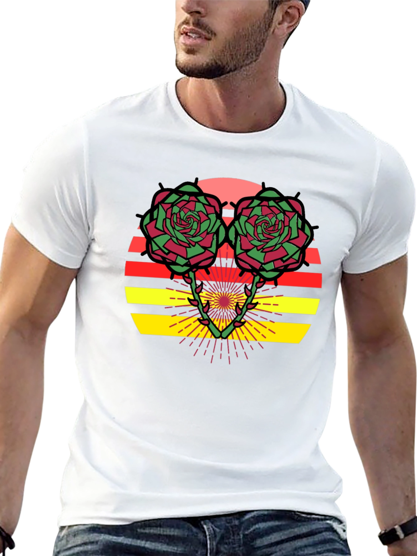 Floral Sunset Graphic Tee - Trendy Black T-Shirt