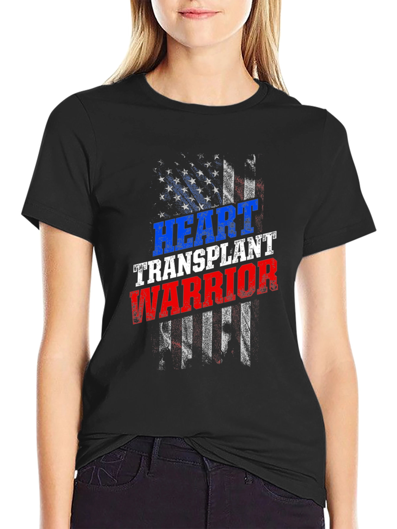 Heart Transplant Warrior USA Flag Graphic T-Shirt