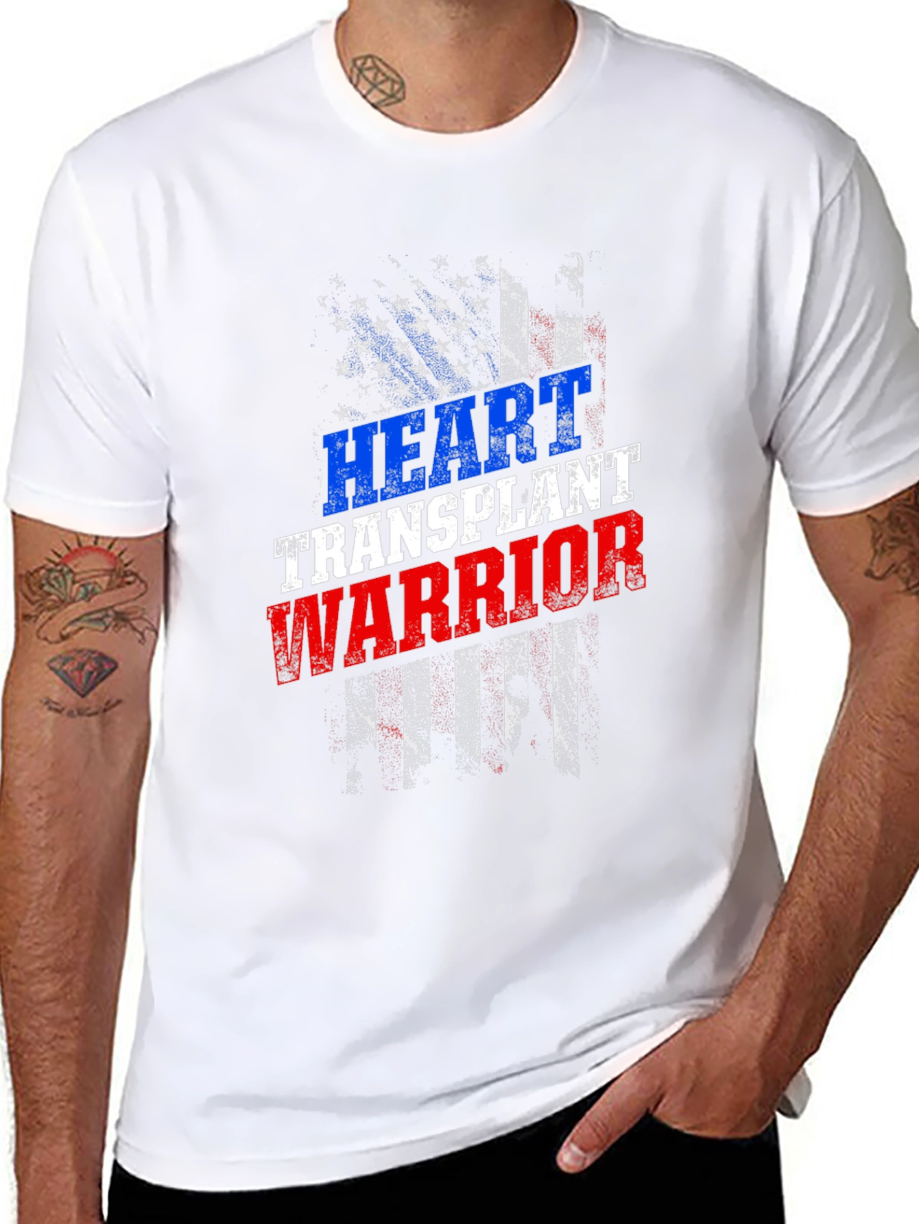 Heart Transplant Warrior USA Flag Graphic T-Shirt