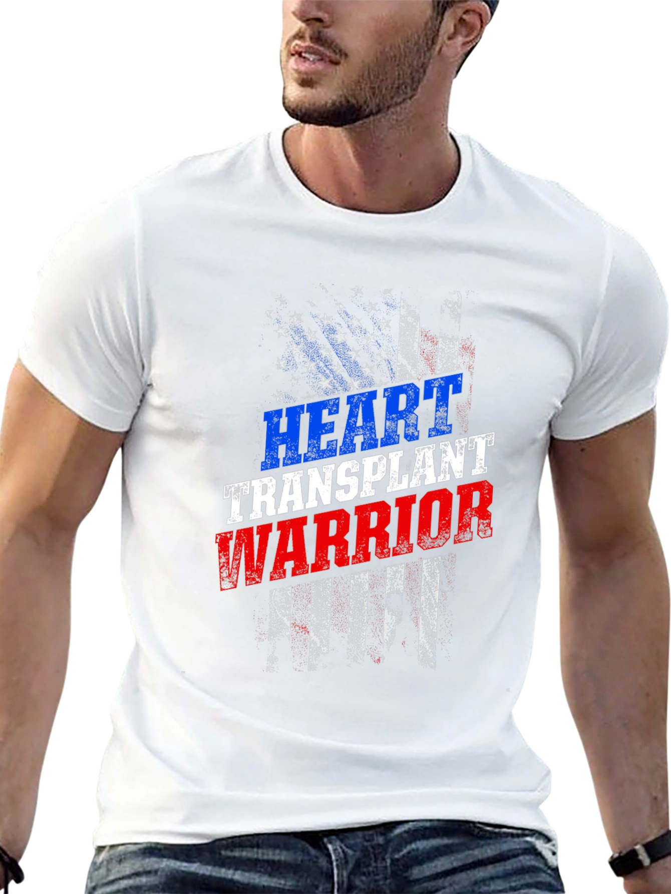 Heart Transplant Warrior USA Flag Graphic T-Shirt