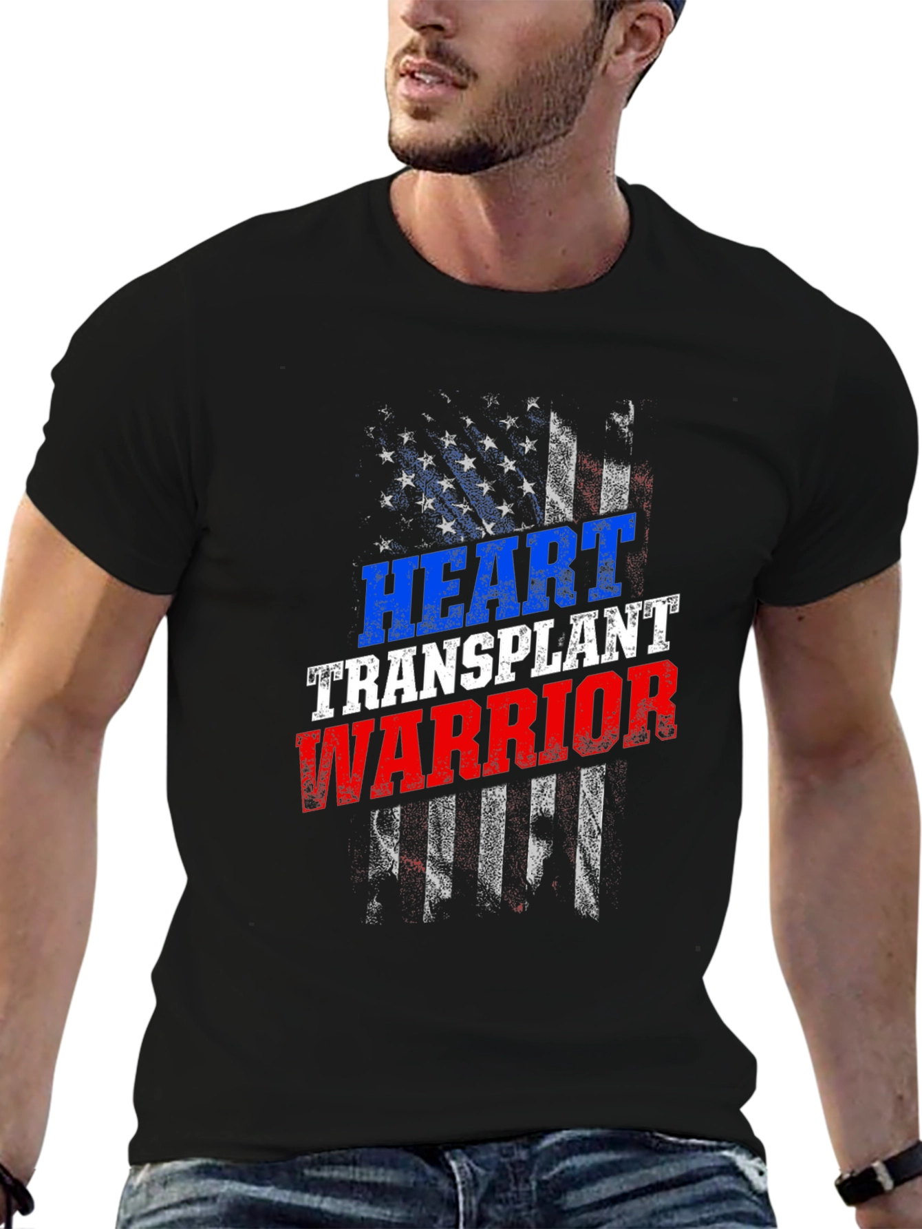 Heart Transplant Warrior USA Flag Graphic T-Shirt