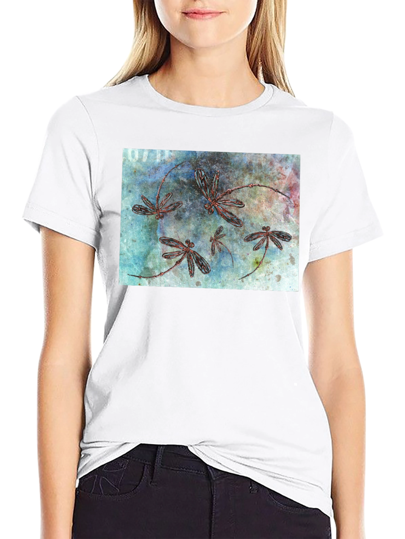 Dragonfly Graphic Print Black T-Shirt