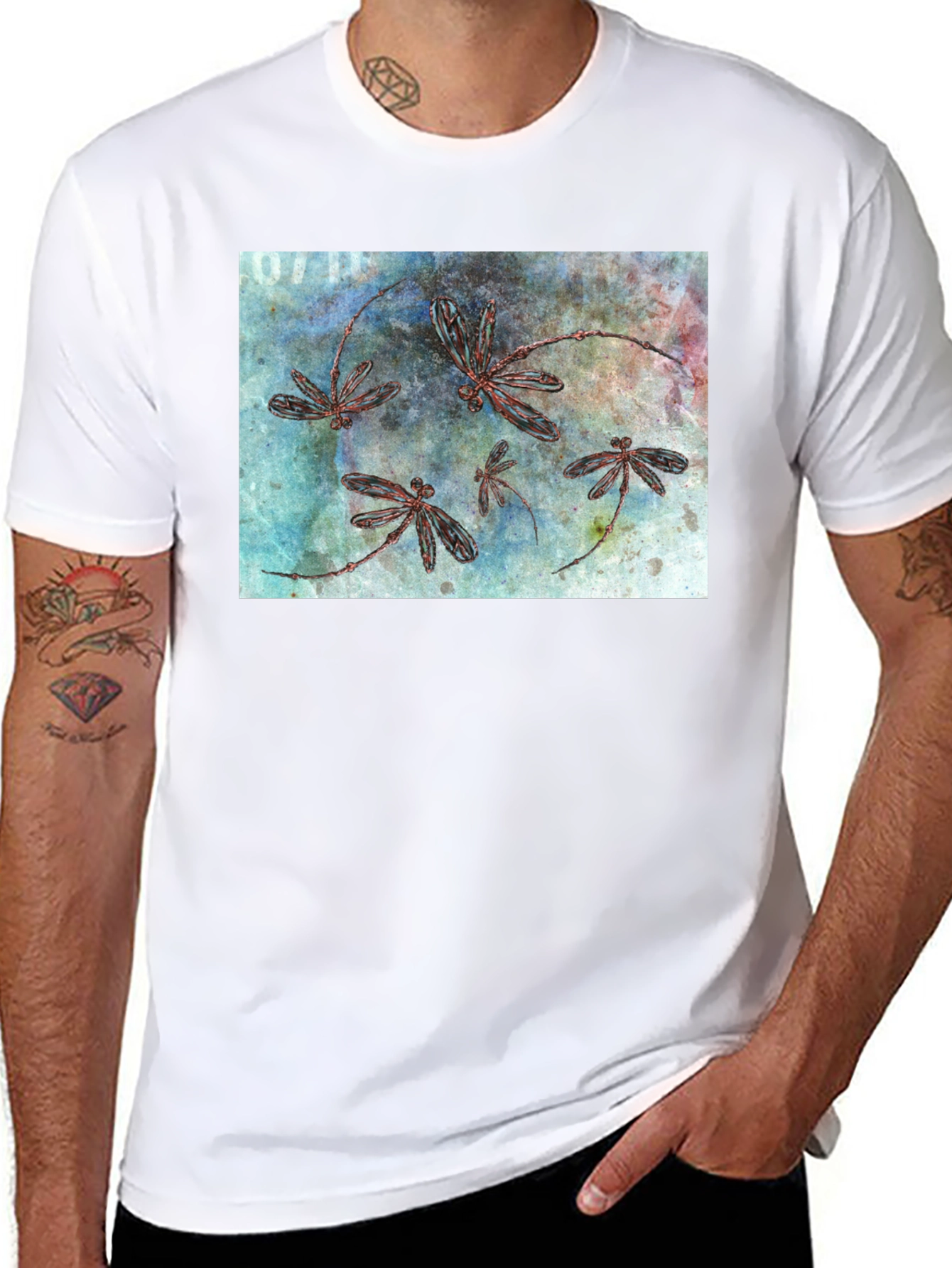 Dragonfly Graphic Print Black T-Shirt