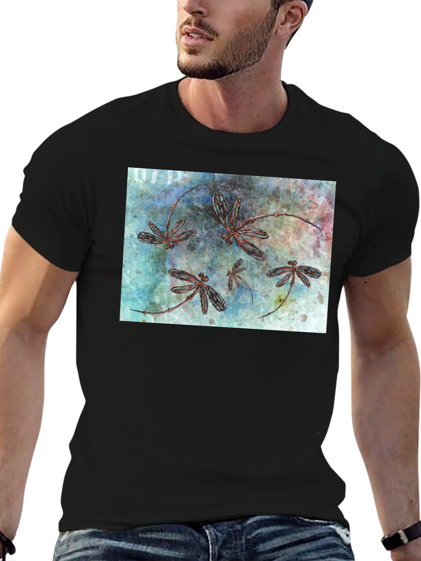 Dragonfly Graphic Print Black T-Shirt