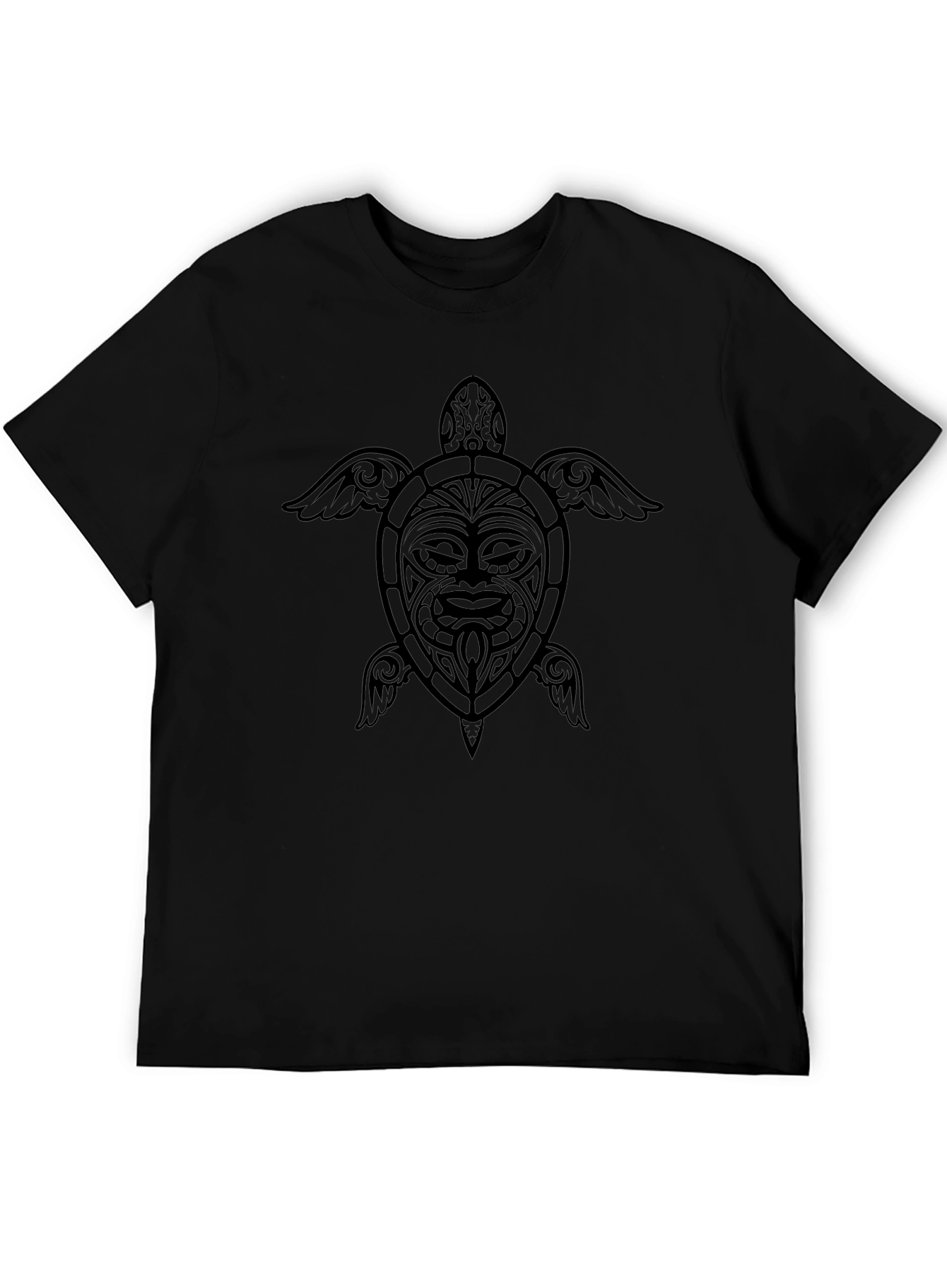 Tribal Turtle Graphic Tee - Black Cotton Blend