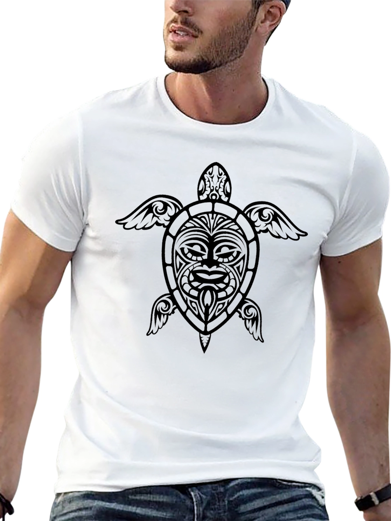 Tribal Turtle Graphic Tee - Black Cotton Blend
