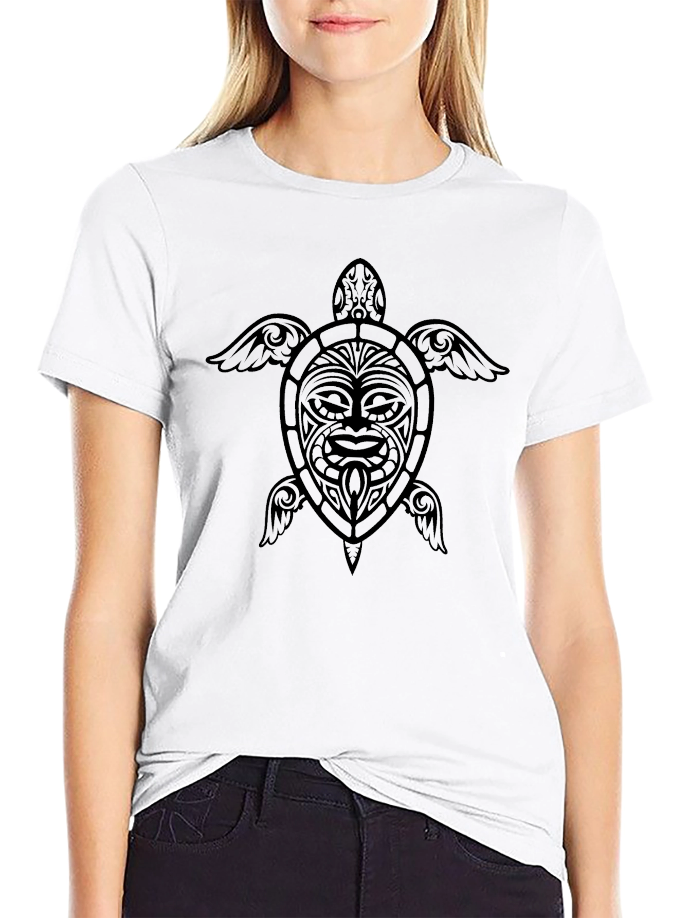 Tribal Turtle Graphic Tee - Black Cotton Blend