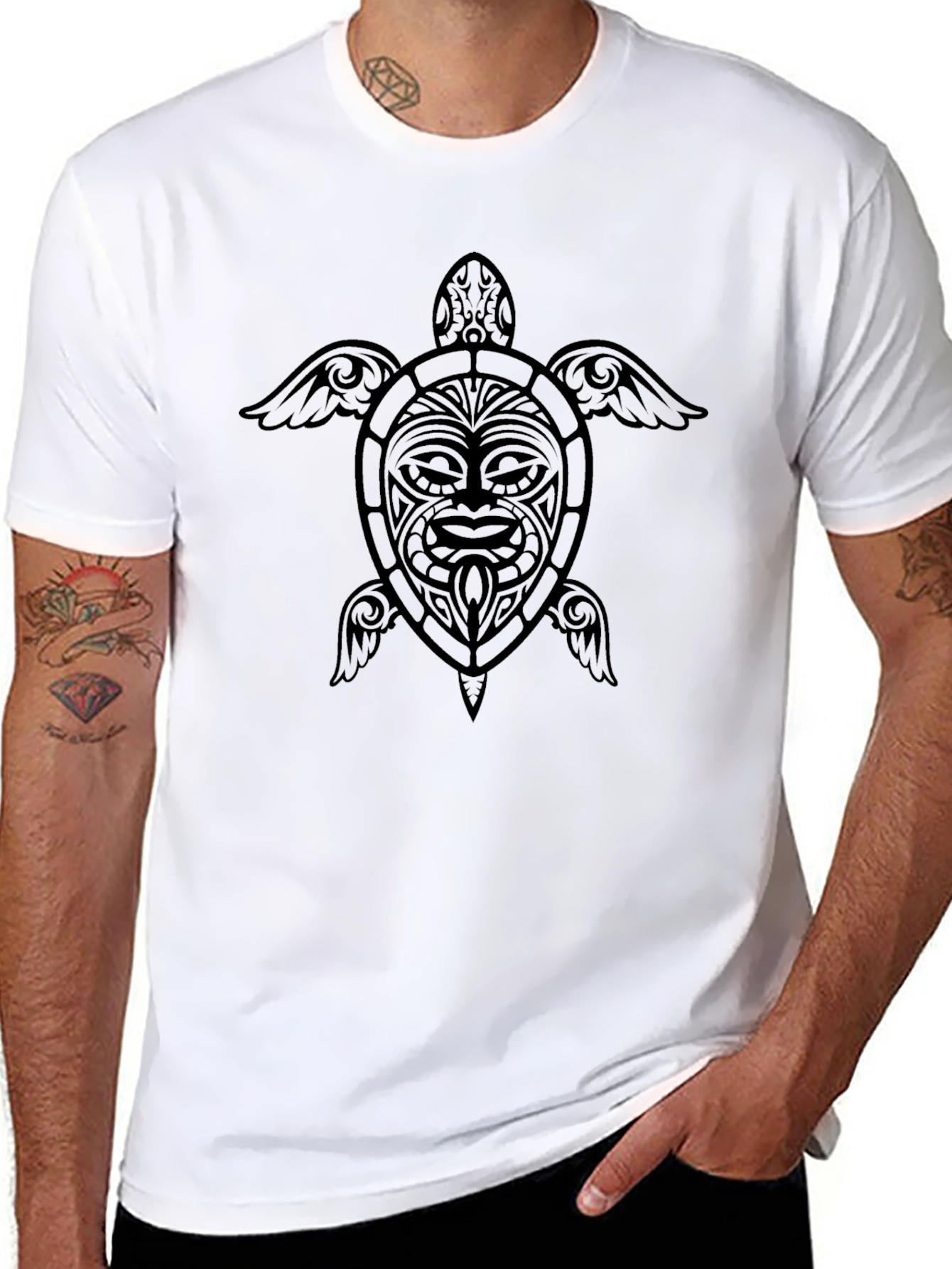 Tribal Turtle Graphic Tee - Black Cotton Blend